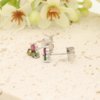 Natural Multi-Colour Tourmaline Stud Earrings in Sterling Silver