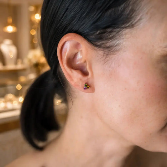 Natural Multi-Colour Tourmaline Stud Earrings in Sterling Silver