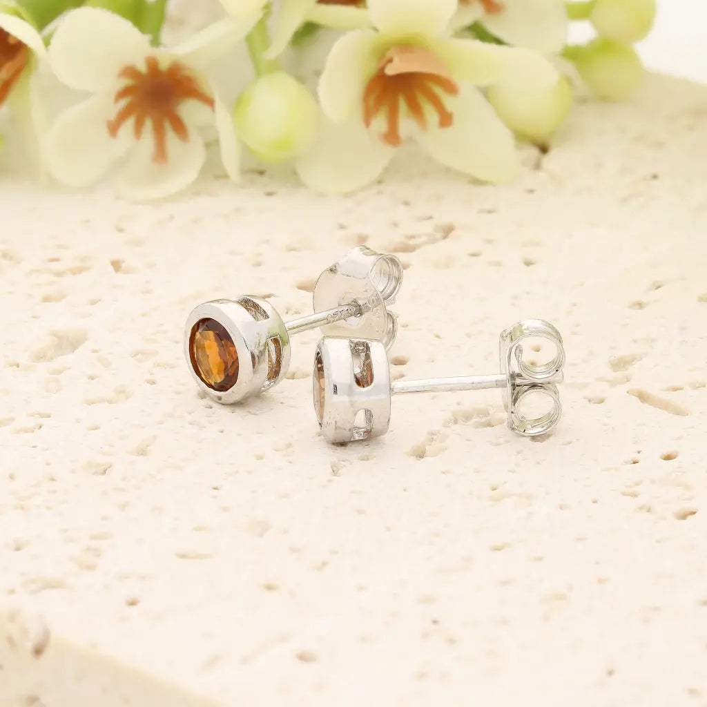 Natural Golden Tourmaline Stud Earrings in Sterling Silver