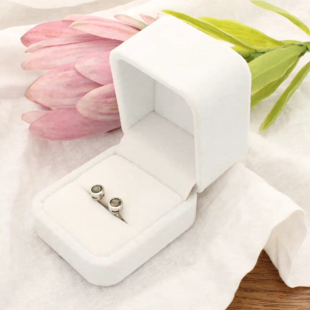 Natural Green Tourmaline Stud Earrings in Sterling Silver