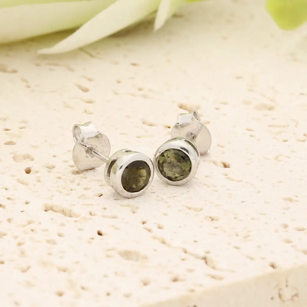 Natural Green Tourmaline Stud Earrings in Sterling Silver