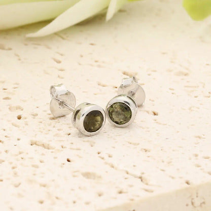 Natural Green Tourmaline Stud Earrings in Sterling Silver