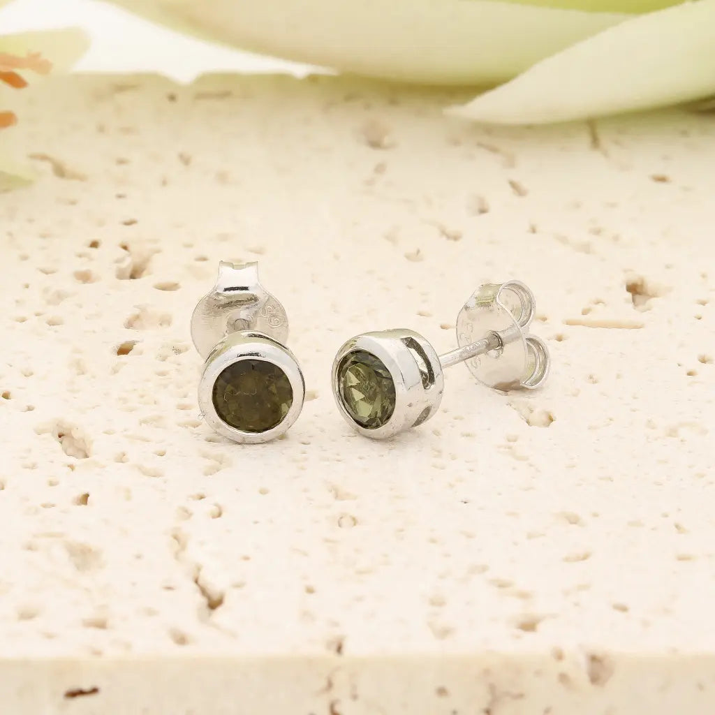 Natural Green Tourmaline Stud Earrings in Sterling Silver
