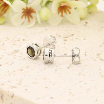 Natural Green Tourmaline Stud Earrings in Sterling Silver