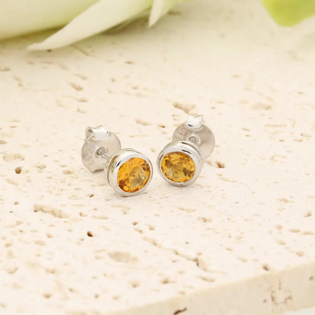 Natural Yellow Tourmaline Stud Earrings in Sterling Silver