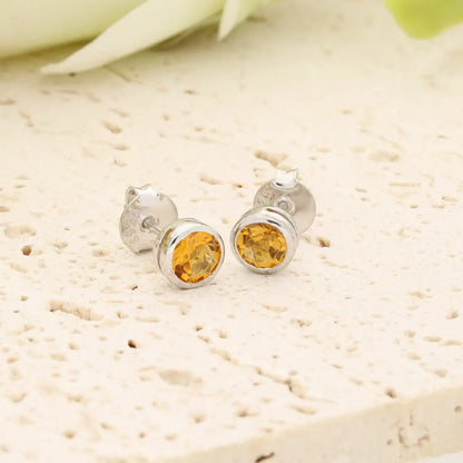 Natural Yellow Tourmaline Stud Earrings in Sterling Silver