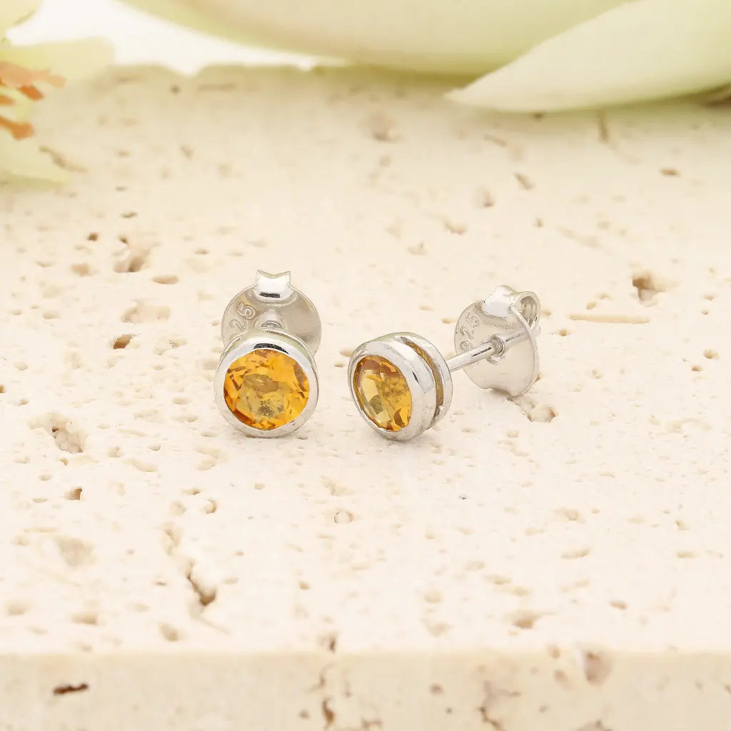 Natural Yellow Tourmaline Stud Earrings in Sterling Silver