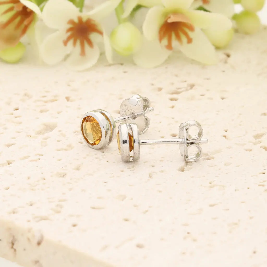 Natural Yellow Tourmaline Stud Earrings in Sterling Silver