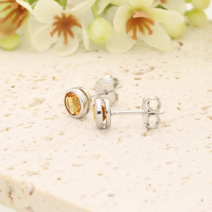 Natural Yellow Tourmaline Stud Earrings in Sterling Silver