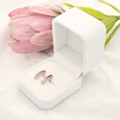 Natural Multi-Colour Tourmaline Bar Stud Earrings in Sterling Silver