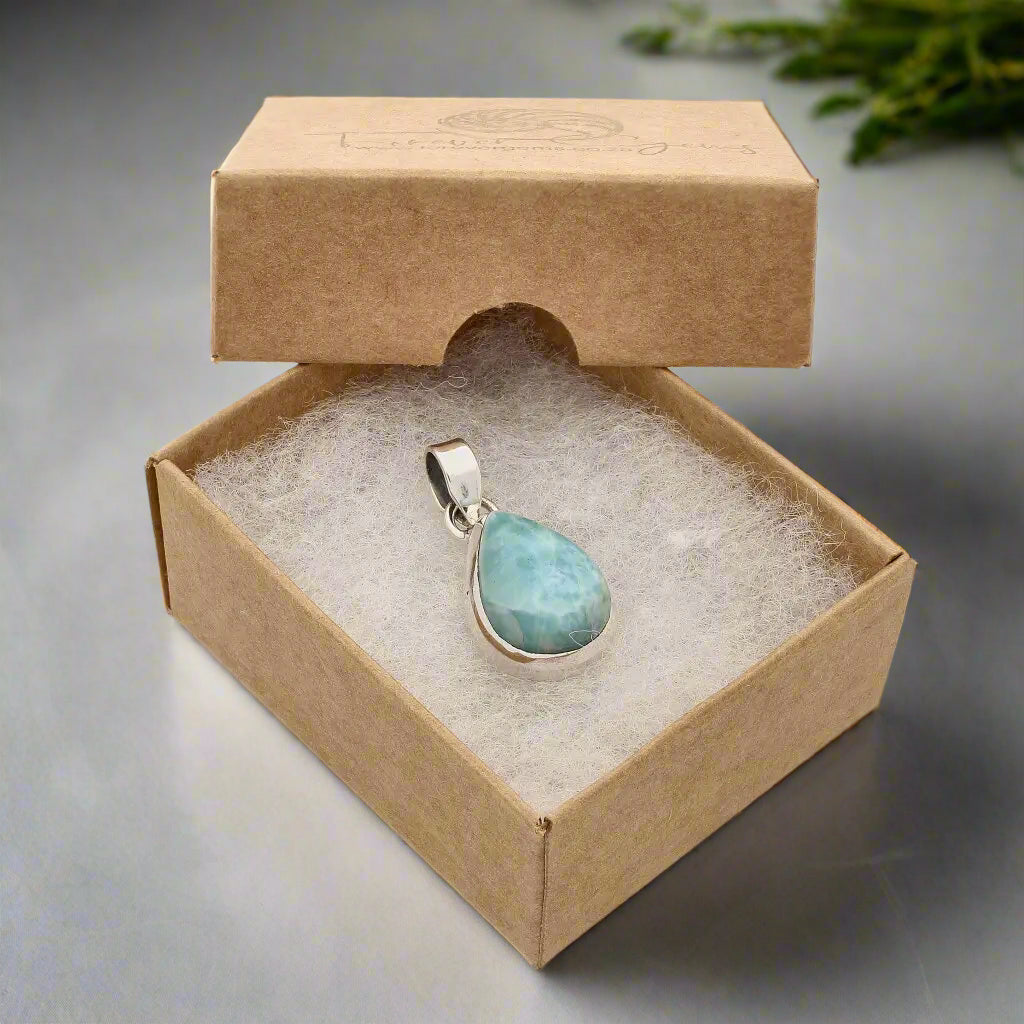 Get your Caribbean Dreams Sterling Silver Larimar Teardrop Pendant - Dominican Republic Blue Stone Jewelry online now or in store at Forever Gems in Franschhoek, South Africa