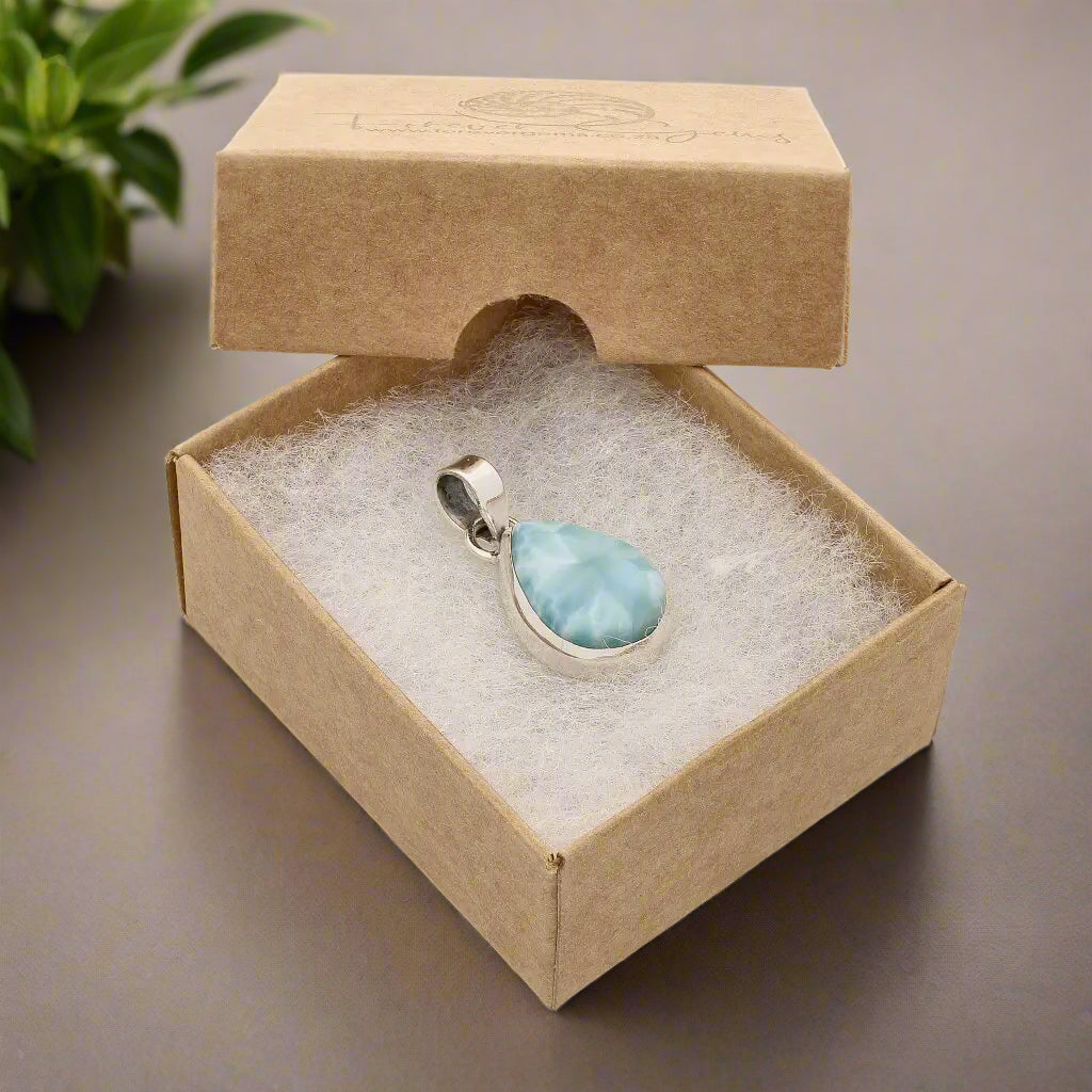 Get your Caribbean Dreams Sterling Silver Larimar Teardrop Pendant - Dominican Republic Blue Stone Jewelry online now or in store at Forever Gems in Franschhoek, South Africa