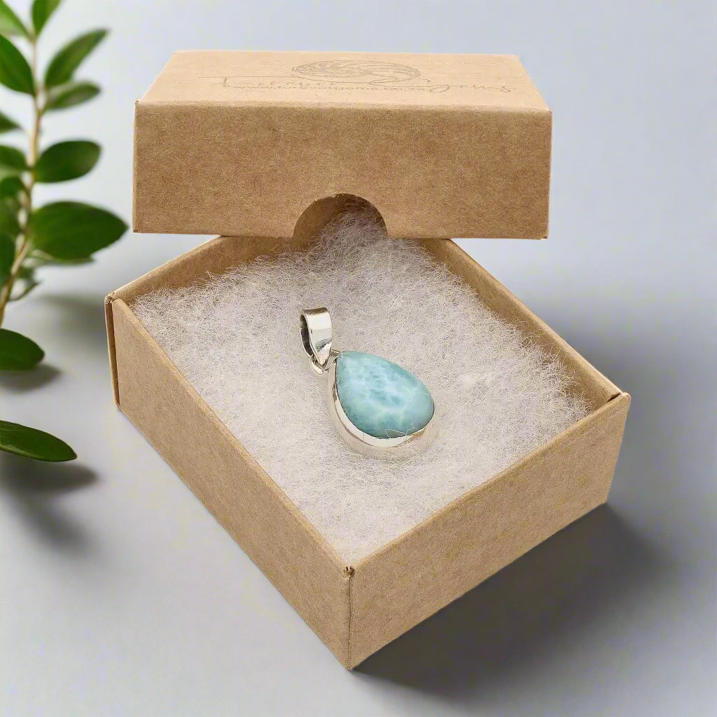 Get your Caribbean Dreams Sterling Silver Larimar Teardrop Pendant - Dominican Republic Blue Stone Jewelry online now or in store at Forever Gems in Franschhoek, South Africa