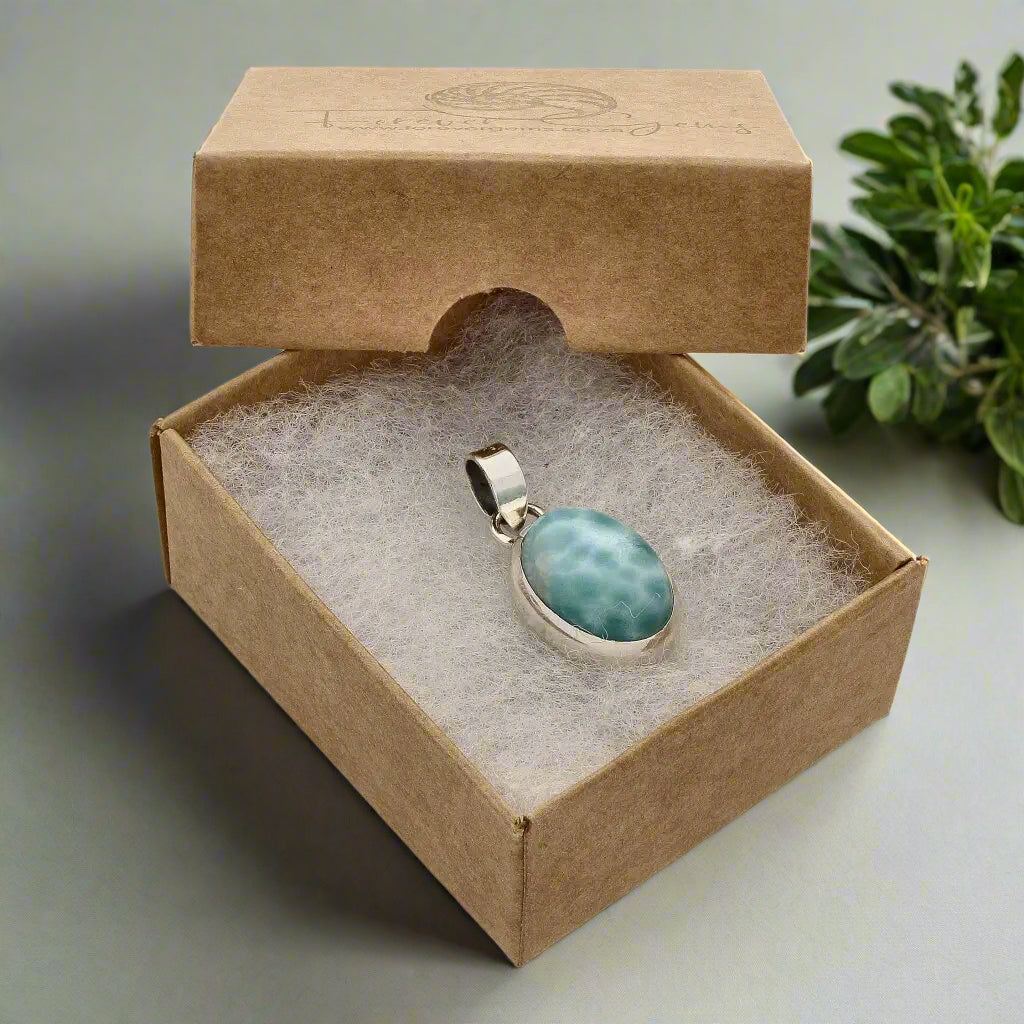 Get your Caribbean Serenity Sterling Silver Larimar Oval Pendant - Dominican Republic Ocean Stone Jewelry online now or in store at Forever Gems in Franschhoek, South Africa