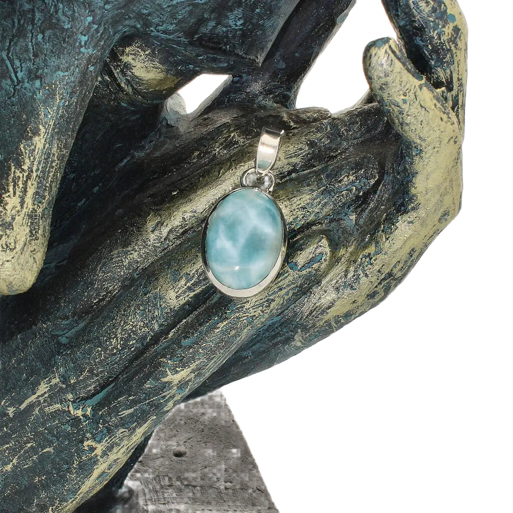 Get your Caribbean Serenity Sterling Silver Larimar Oval Pendant - Dominican Republic Ocean Stone Jewelry online now or in store at Forever Gems in Franschhoek, South Africa
