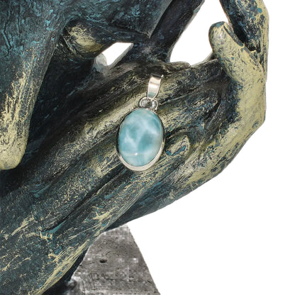 Get your Caribbean Serenity Sterling Silver Larimar Oval Pendant - Dominican Republic Ocean Stone Jewelry online now or in store at Forever Gems in Franschhoek, South Africa
