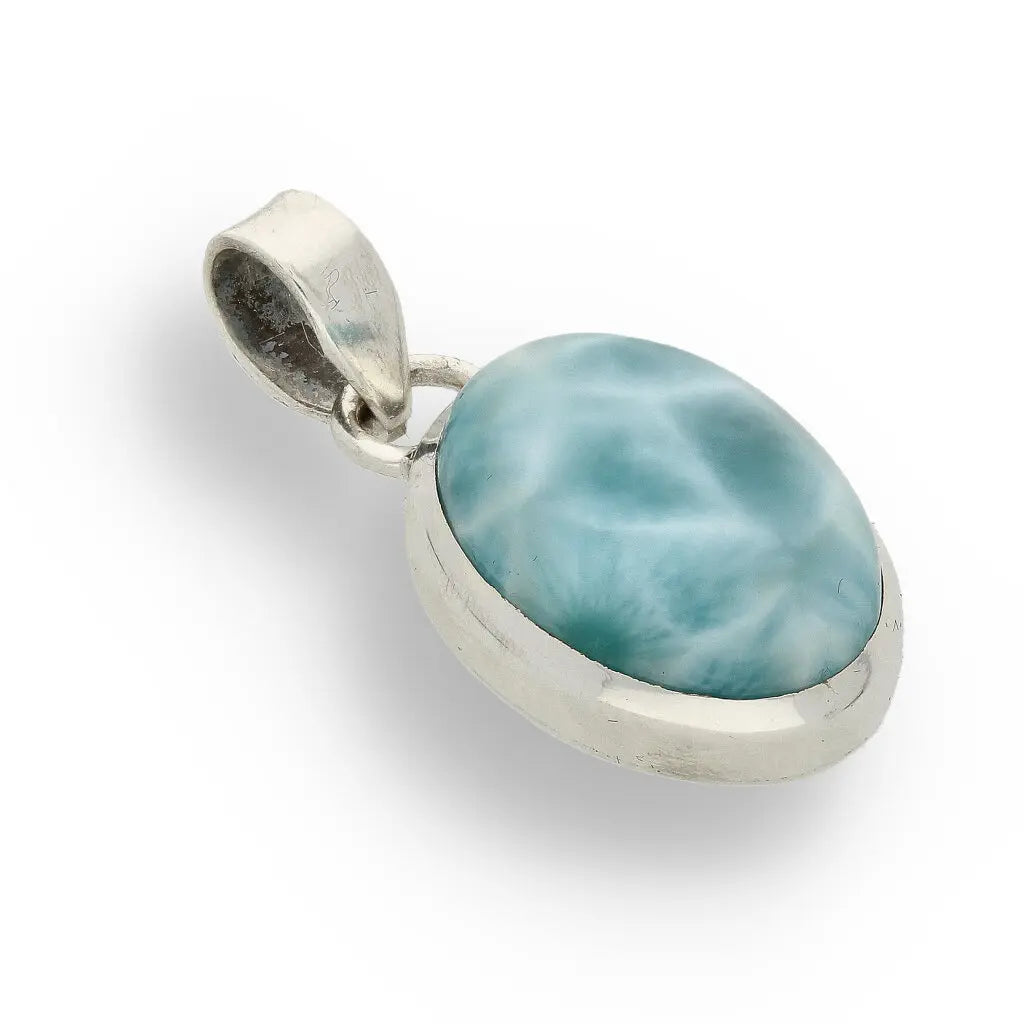 Get your Caribbean Serenity Sterling Silver Larimar Oval Pendant - Dominican Republic Ocean Stone Jewelry online now or in store at Forever Gems in Franschhoek, South Africa