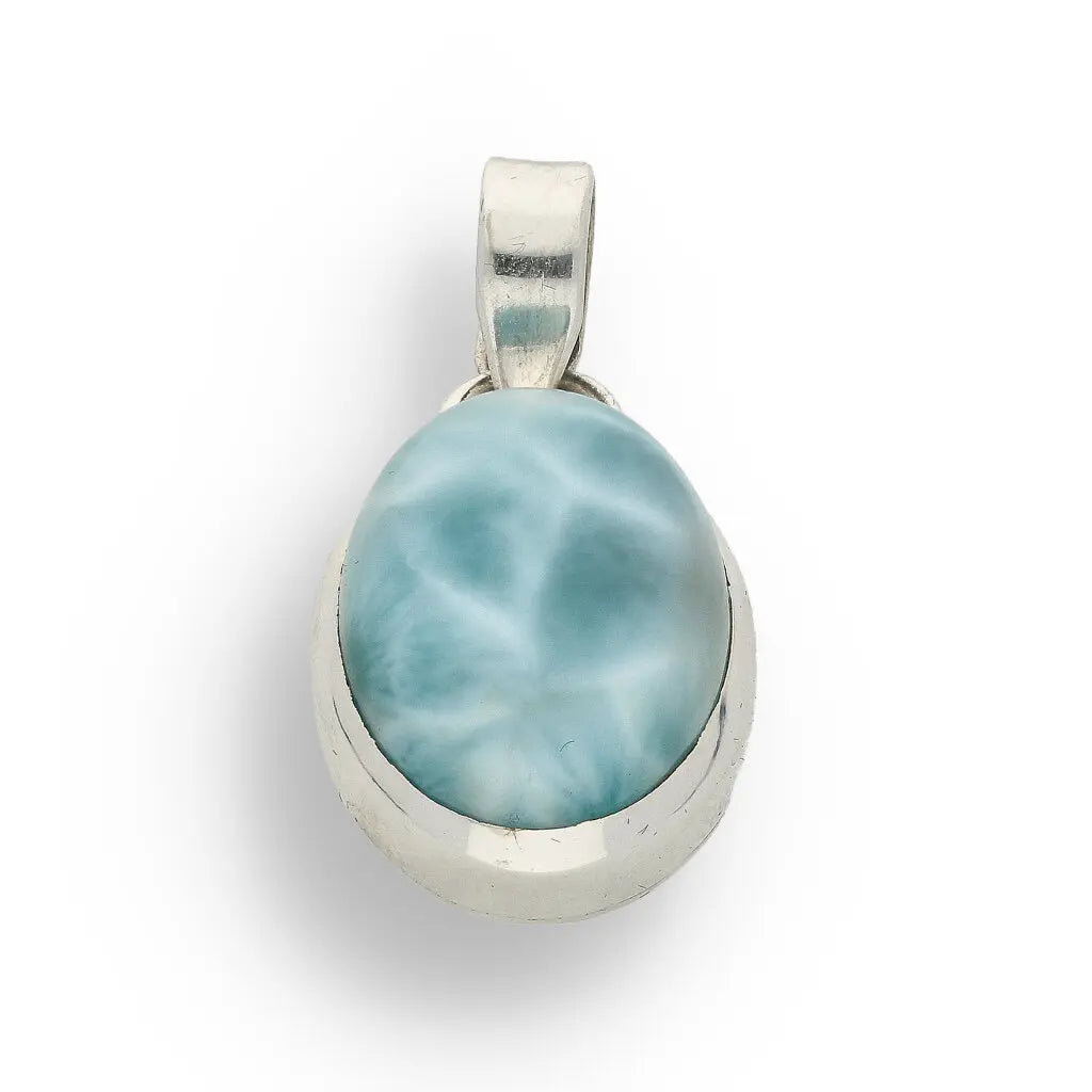 Get your Caribbean Serenity Sterling Silver Larimar Oval Pendant - Dominican Republic Ocean Stone Jewelry online now or in store at Forever Gems in Franschhoek, South Africa