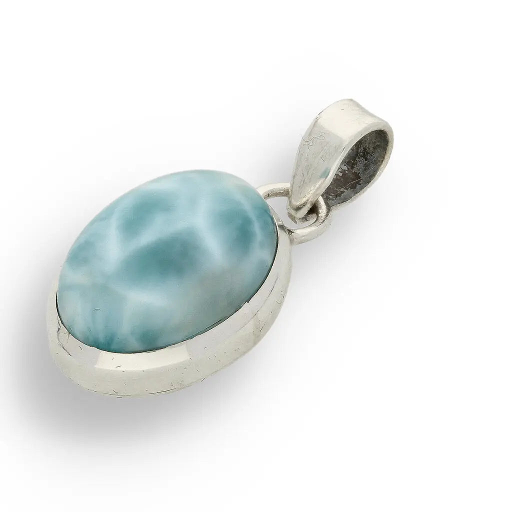 Get your Caribbean Serenity Sterling Silver Larimar Oval Pendant - Dominican Republic Ocean Stone Jewelry online now or in store at Forever Gems in Franschhoek, South Africa
