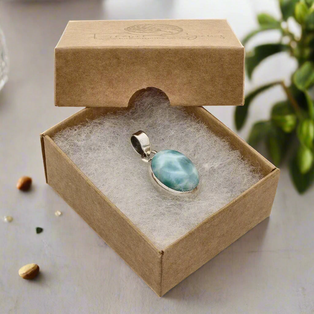 Get your Caribbean Serenity Sterling Silver Larimar Oval Pendant - Dominican Republic Ocean Stone Jewelry online now or in store at Forever Gems in Franschhoek, South Africa