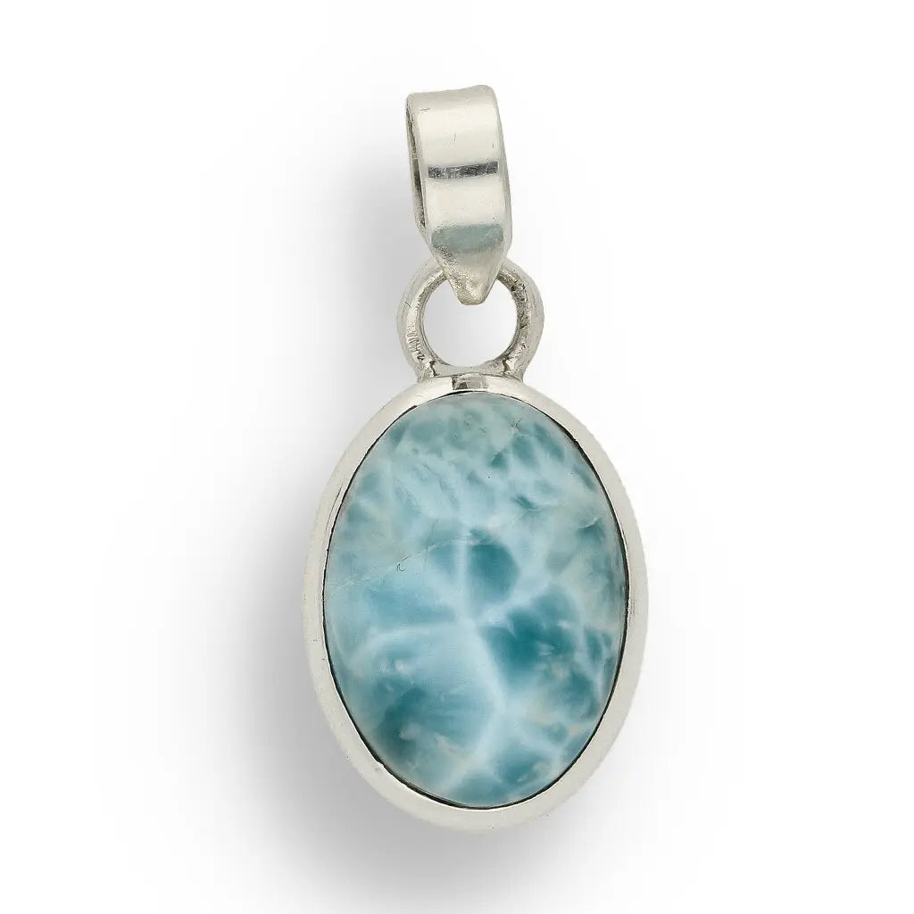 Get your Caribbean Serenity Sterling Silver Larimar Oval Pendant - Dominican Republic Ocean Stone Jewelry online now or in store at Forever Gems in Franschhoek, South Africa