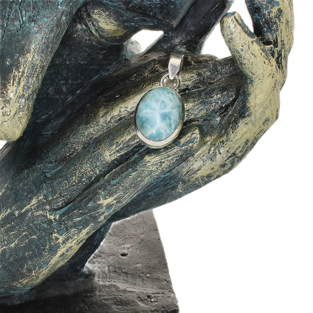 Get your Caribbean Serenity Sterling Silver Larimar Oval Pendant - Dominican Republic Ocean Stone Jewelry online now or in store at Forever Gems in Franschhoek, South Africa