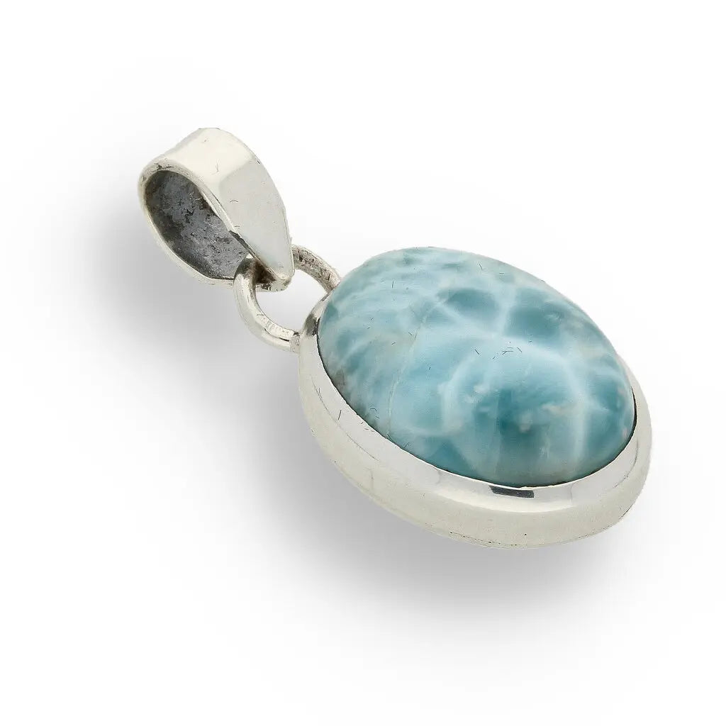 Get your Caribbean Serenity Sterling Silver Larimar Oval Pendant - Dominican Republic Ocean Stone Jewelry online now or in store at Forever Gems in Franschhoek, South Africa