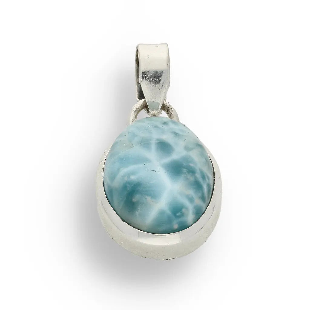 Get your Caribbean Serenity Sterling Silver Larimar Oval Pendant - Dominican Republic Ocean Stone Jewelry online now or in store at Forever Gems in Franschhoek, South Africa