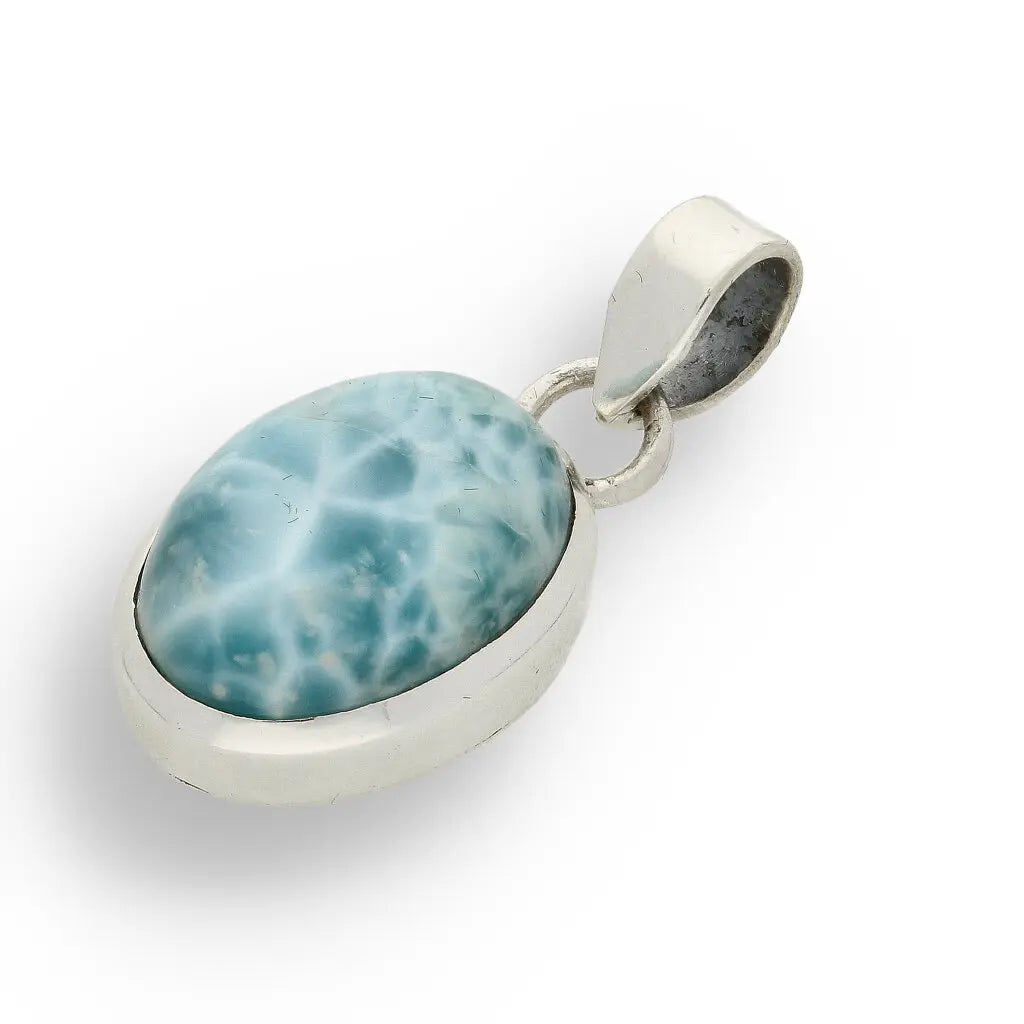 Get your Caribbean Serenity Sterling Silver Larimar Oval Pendant - Dominican Republic Ocean Stone Jewelry online now or in store at Forever Gems in Franschhoek, South Africa