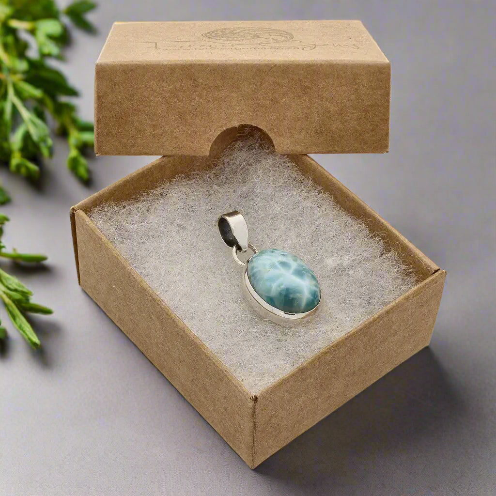 Get your Caribbean Serenity Sterling Silver Larimar Oval Pendant - Dominican Republic Ocean Stone Jewelry online now or in store at Forever Gems in Franschhoek, South Africa