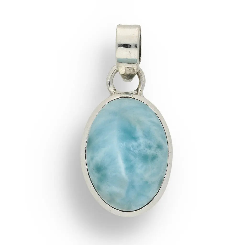 Get your Caribbean Serenity Sterling Silver Larimar Oval Pendant - Dominican Republic Ocean Stone Jewelry online now or in store at Forever Gems in Franschhoek, South Africa
