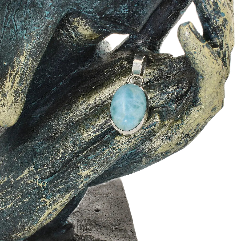 Get your Caribbean Serenity Sterling Silver Larimar Oval Pendant - Dominican Republic Ocean Stone Jewelry online now or in store at Forever Gems in Franschhoek, South Africa