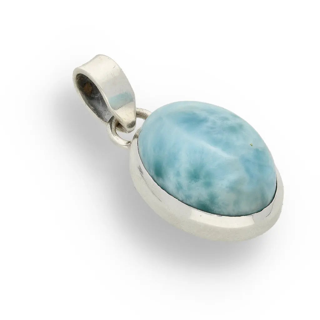 Get your Caribbean Serenity Sterling Silver Larimar Oval Pendant - Dominican Republic Ocean Stone Jewelry online now or in store at Forever Gems in Franschhoek, South Africa
