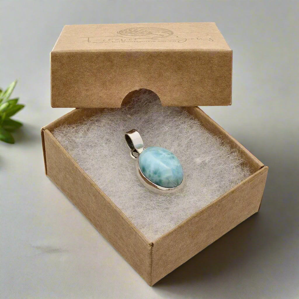 Get your Caribbean Serenity Sterling Silver Larimar Oval Pendant - Dominican Republic Ocean Stone Jewelry online now or in store at Forever Gems in Franschhoek, South Africa