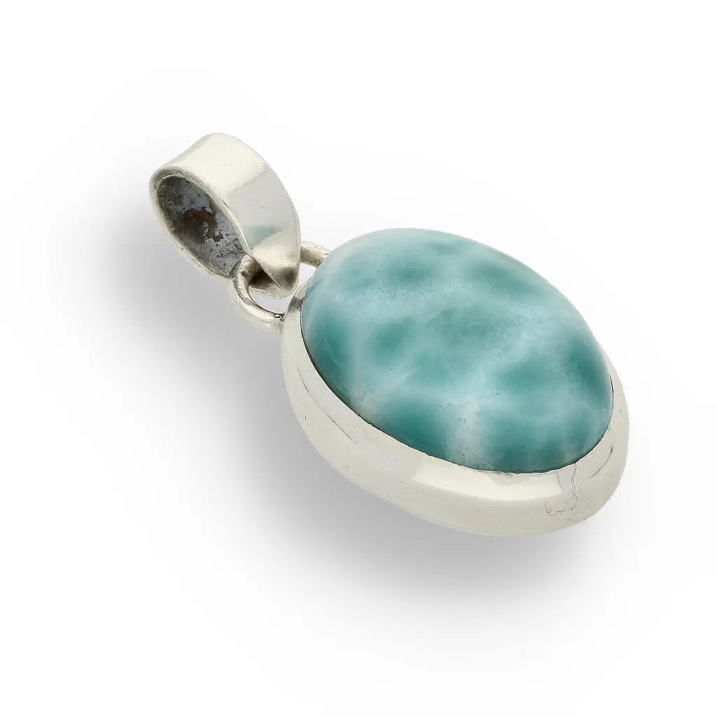 Get your Caribbean Serenity Sterling Silver Larimar Oval Pendant - Dominican Republic Ocean Stone Jewelry online now or in store at Forever Gems in Franschhoek, South Africa