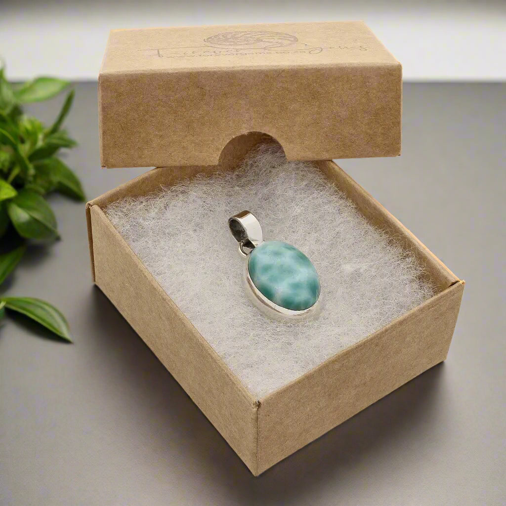 Get your Caribbean Serenity Sterling Silver Larimar Oval Pendant - Dominican Republic Ocean Stone Jewelry online now or in store at Forever Gems in Franschhoek, South Africa