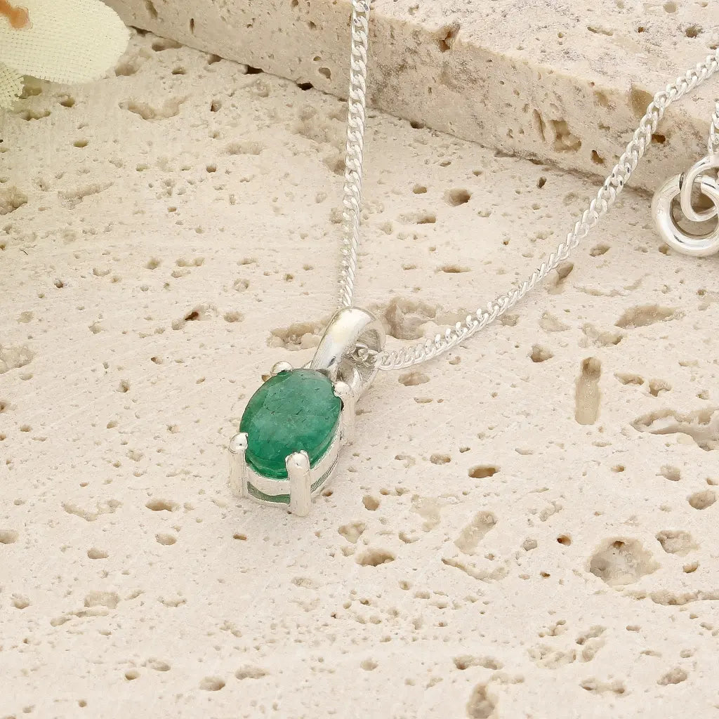 Get your Sterling Silver Emerald Solitaire Necklace online now or in store at Forever Gems in Franschhoek, South Africa