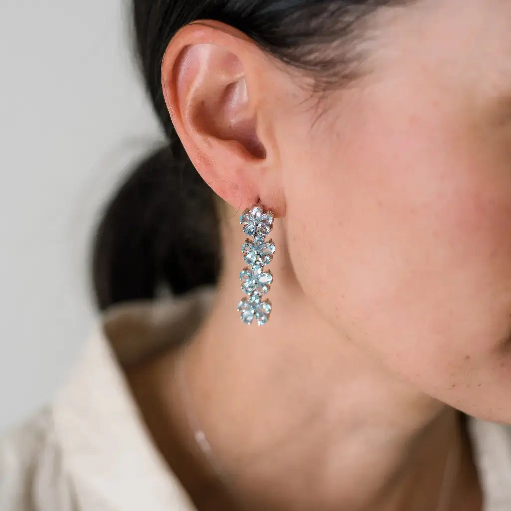 Blue Topaz Flower Drop Earrings