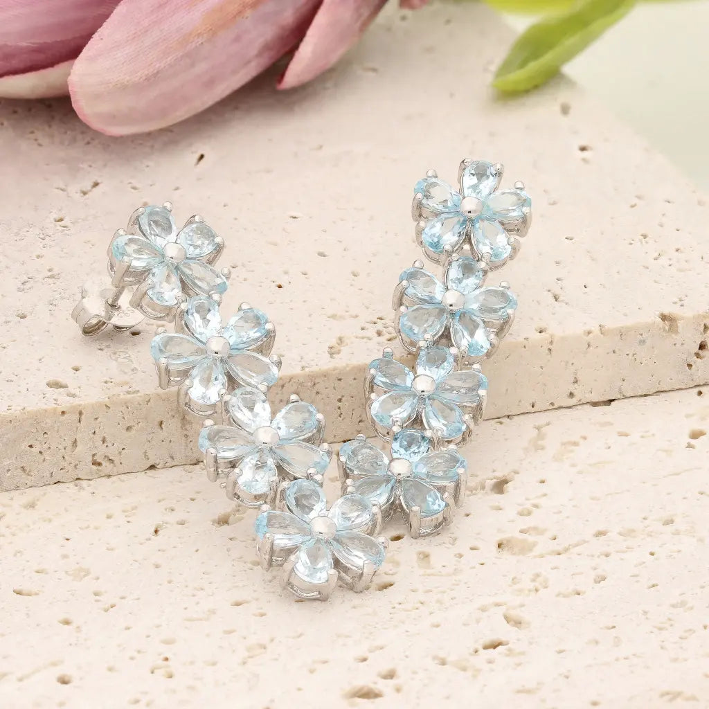 Blue Topaz Flower Drop Earrings