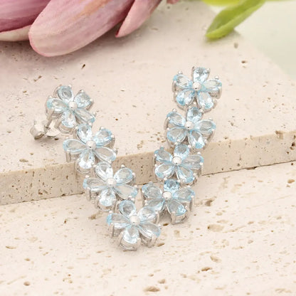 Blue Topaz Flower Drop Earrings