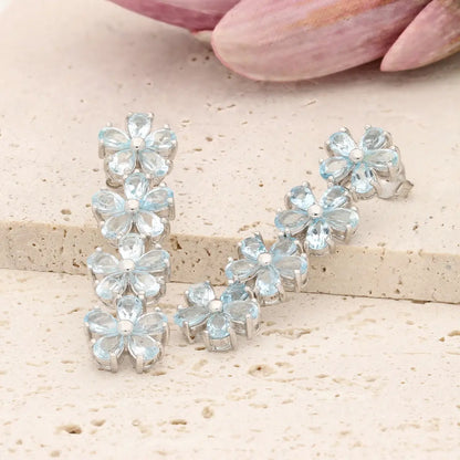 Blue Topaz Flower Drop Earrings