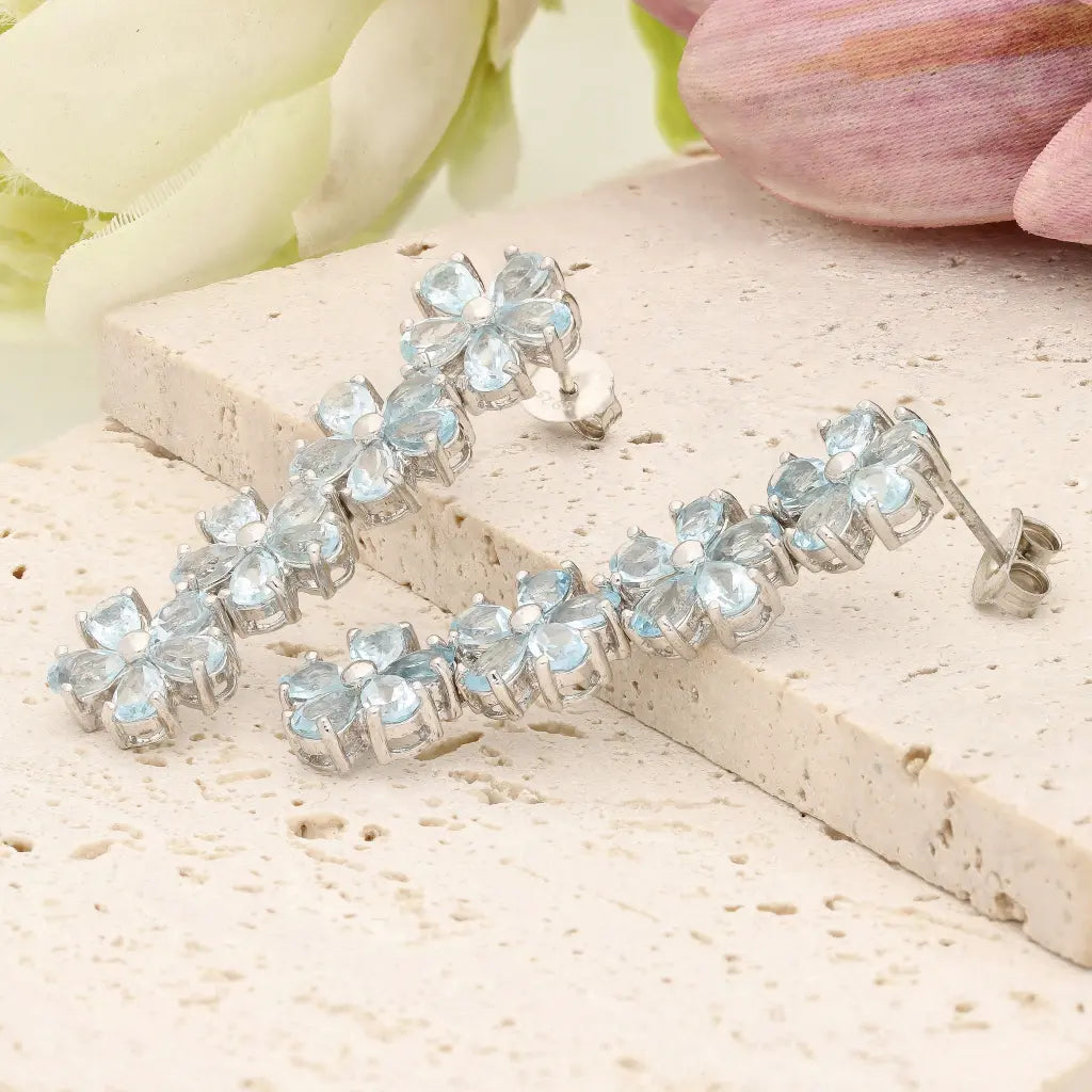 Blue Topaz Flower Drop Earrings