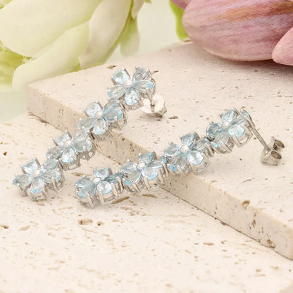 Blue Topaz Flower Drop Earrings
