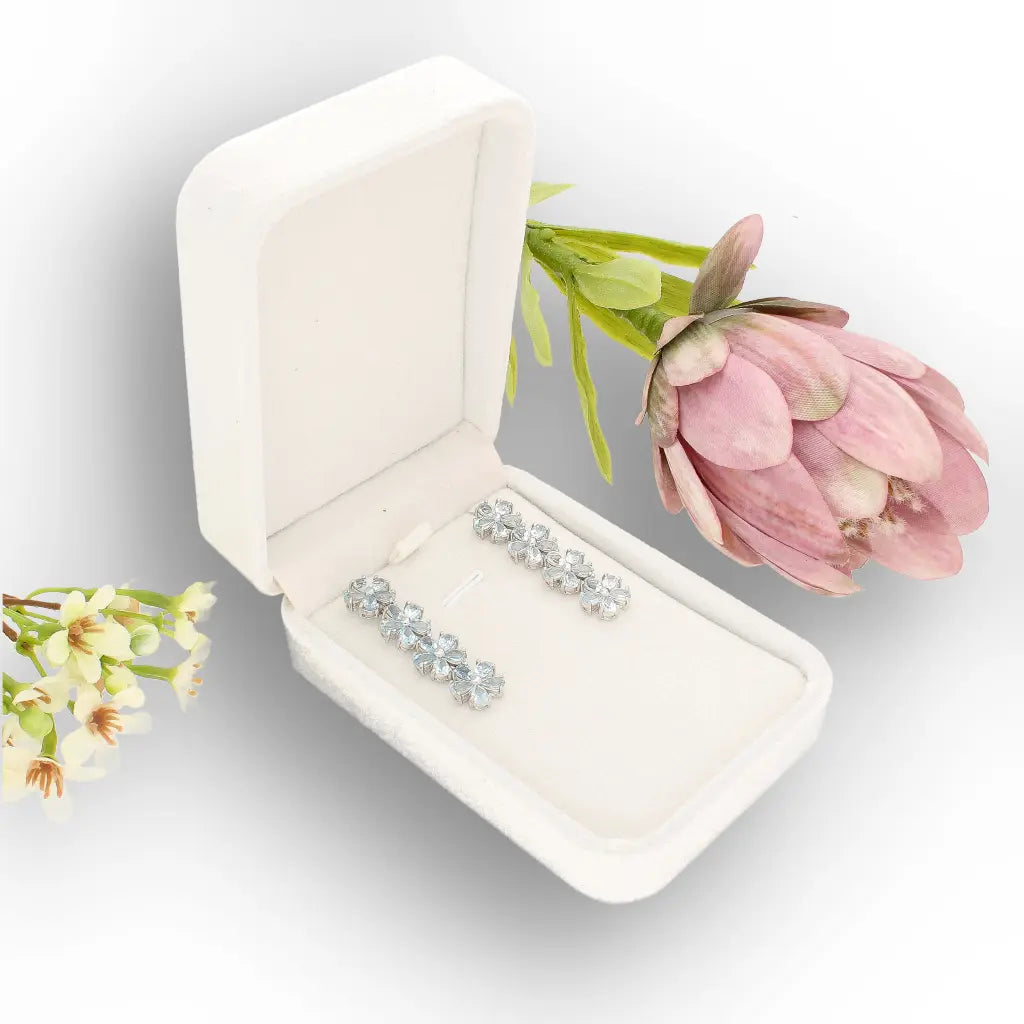 Blue Topaz Flower Drop Earrings