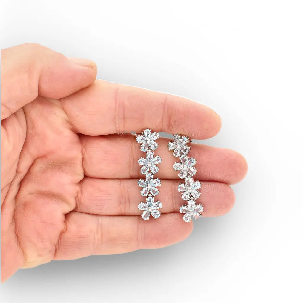Blue Topaz Flower Drop Earrings