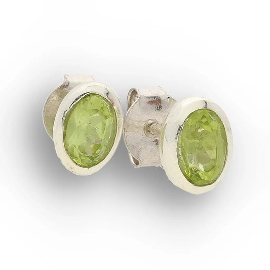 Oval Peridot Bezel Stud Earrings