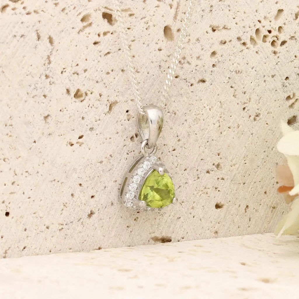 Trillion Peridot Halo Necklace