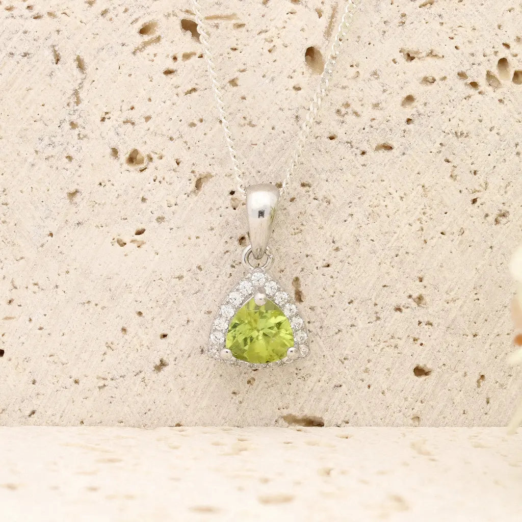 Trillion Peridot Halo Necklace