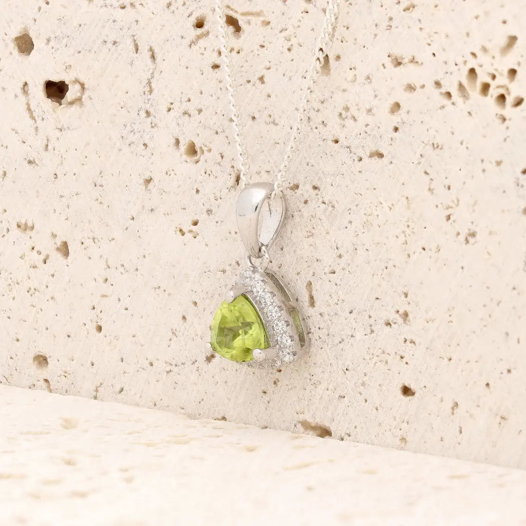Trillion Peridot Halo Necklace