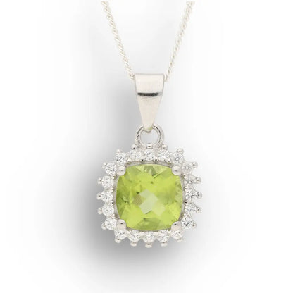 Cushion Cut Peridot Halo Necklace
